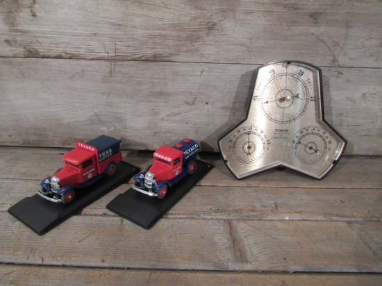 2 Texaco Replica Trucks and Barometer