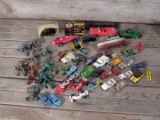 Vintage Mixed Lot of Plastic and Metal Cars, Trucks and Figures