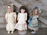 3 Vintage Porcelain Faced Dolls