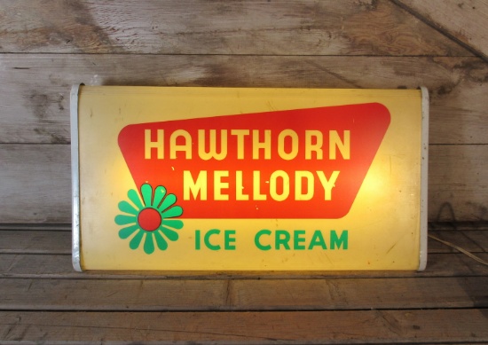 Vintage Hawthorne Melody Ice Cream Lighted Advertising Sign