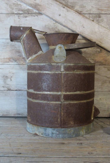 Vintage Antique 5 gallon Soldered Amco Gas and Oil, Oil Can