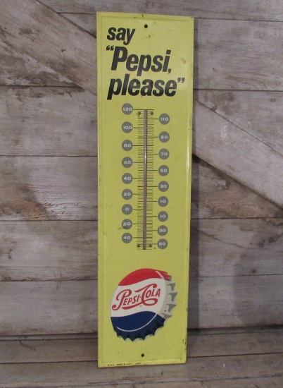 Vintage Embossed Bottle Cap Say Pepsi Please Advertising Sign Thermometer