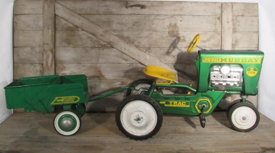 Vintage Murray Diesel 2 Ton Pedal Tractor with Wagon