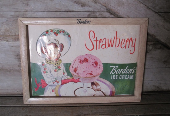 Borden's Elsie the Cow Strawberry Ice Cream Paper and Cardboard Easel Back Sign