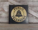 Vintage Bell System Public Telephone Porcelain Flange Sign