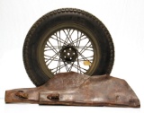 WWII U.S. Military Harley-Davidson Motorcycle Wheel and 2 Leather Rifle Scabbards