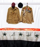 Lot of Baathist Iraqi Army Military Uniform Shirts with Medals, Iraqi National Flag, Berets & Quaran