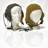 WWII U.S. Army Air Force Collection of Aviator Leather Helmets with Headphone Connections