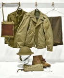 WWII U.S. Army Service Shirt, Trousers, Jacket, Map Case, Helmet with Leggings and Leather Boots