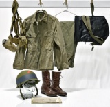 WWII U.S. Army Service Uniform with Field Kit, Waterproof Bag with Maps, Helmet and Leather Boots