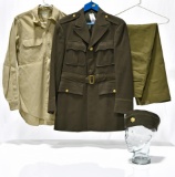 WWII U.S. Army Service Shirt, Jacket, Trousers, Tie and Garrison Service Cap with Colonel Insignia