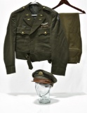 Collection Lot of WWII U.S. Army Air Force Service Uniform, Pilot Flight Wings and Cap