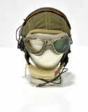 WWII U.S. Army Air Force Warm Weather Flight Helmet with Goggles and Headset