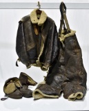 WWII U.S. Army Air Force Pilot Leather Jacket and Trousers with Sheepskin Uniform and Leather Boots