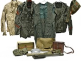 Collection Lot of WWII U.S. Marine Corps Service Military Uniforms with Bag and Field Kit