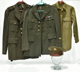 WWII U.S. Army Service Uniform with 2 Jackets, 1 Shirt and Cap with Insignias and Ranking