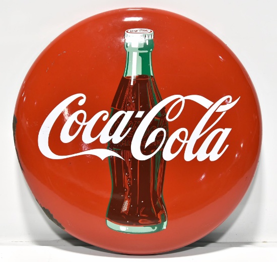 24" Coca-Cola Sign with Bottle Porcelain Button