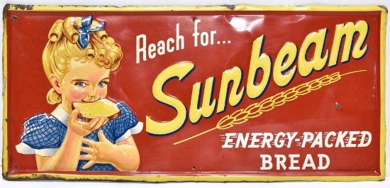1954 Reach For Sunbeam Energy Packed Bread Embossed Tin Sign