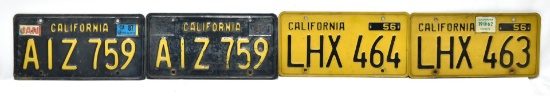 Vintage Original Lot of 4 California License Plates