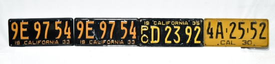 Vintage Original Lot of 4 California License Plates