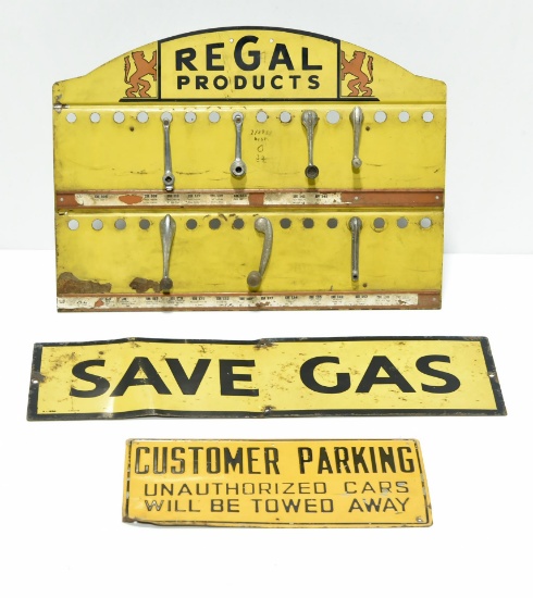Lot of 3 Signs: Regal Products, SAVE GAS, Customer Parking