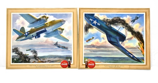 Lot of 2 1943 WWII Coca-Cola U.S. Army Air Force B-26 Bomber & F4U Fighter Airplane Cardboard Signs