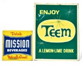 Lot 2 Soda Signs: Drink Mission Embossed Tin Sign & Enjoy TEEM Embossed Tin Sign