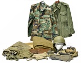 Cold War U.S. Army Field Blouses, Clothing Bag, Helmet, Gas Mask, Ground Sheet and Winter Mittens