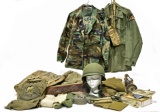 Cold War U.S. Army Field Blouses, Clothing Bag, Helmet, Gas Mask, Ground Sheet, Winter Mittens