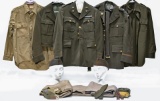 Lot of WWII U.S. Army Service Jackets, Shirts with Patches, Garrison Caps, Trousers