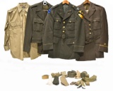 Lot of WWII U.S. Army Service Jackets, Shirts with Rank, Service and Unit Patches, Ties, Suspenders