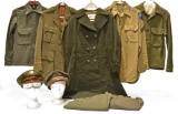 Collection Lot of WWII U.S. Army Uniform Shirts, Caps and Trench Coat