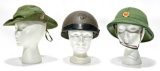 Original Pair of North Vietnamese Field Caps and One WWII Belgian Armored Vehicle Helmet