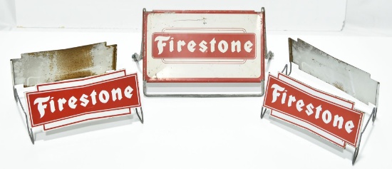 Lot of 3 Firestone Tire Display Signs: One Large Heavy Duty and 2 DS Complete Die Cut Signs