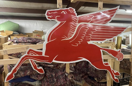 1961 Left Facing 9' Mobil Pegasus Porcelain Gas Station Sign