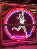 6' Marathon Running Man Gas Station SSP Porcelain Neon Can Sign
