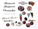 Large Collection Lot of 23 Automobile Emblems and Pontiac Mascot Hood Emblem