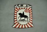 Allied Mills Inc Wayne Feeds Die Cut Porcelain Sign