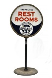 SPEARS Inspected REST ROOMS DS Porcelain Sign with Stand, Base and Frame