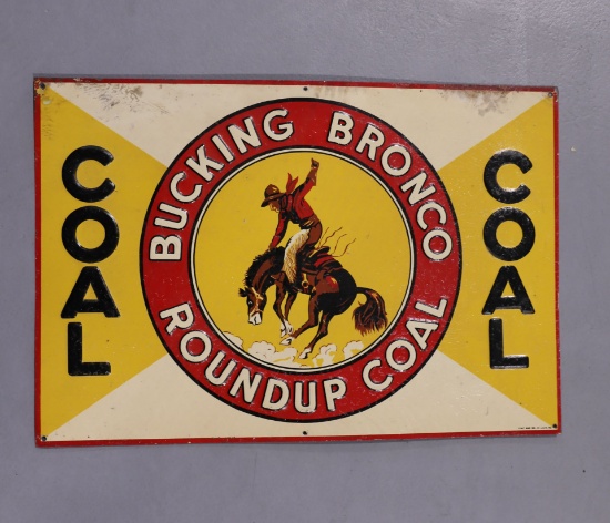 Bucking Bronco Roundup Coal Sign Embossed Tin Sign