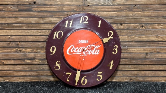 1950s "Drink" Coca-Cola Button Brown Open-Face Clock