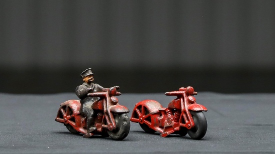 Two Hubley #2230 Cast Iron Police Motorcycle Toys