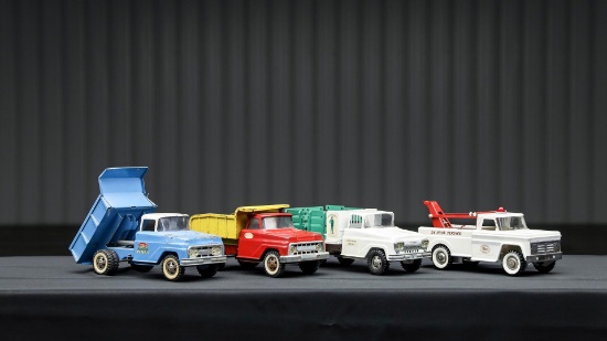 1960s Four Pressed Steel Toy Trucks
