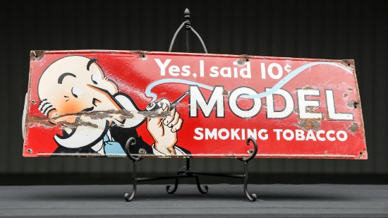 1940s Model Smoking Tobacco Enamel on Metal Sign