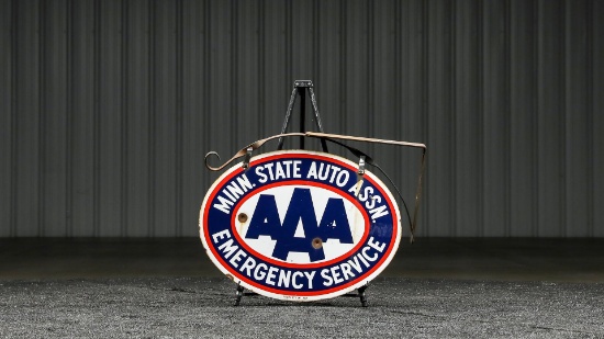 Minn. State Auto Assn Emergency Service Double-Sided Enamel Sign