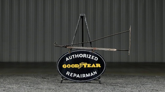 Goodyear Repairman Double-Sided Porcelain Sign with Hanger