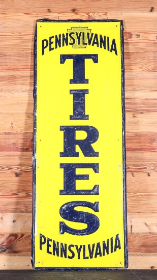 1960s Pennsylvania Tires Enamel on Embossed Tin Sign
