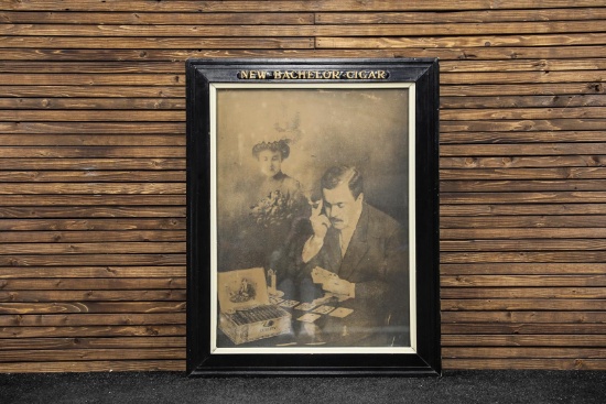 Early 1900s New Bachelor Cigar Framed Advertising