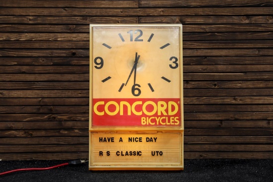 Circa 1970s Concord Bicyles Lighted Clock-Sign Board