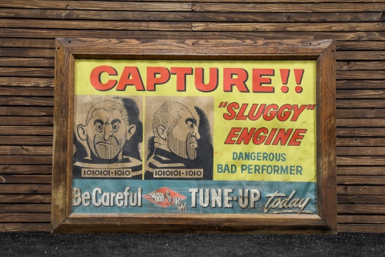 1940s Vintage "Capture Sluggy" KW Auto Tune-Up Advertising Poster